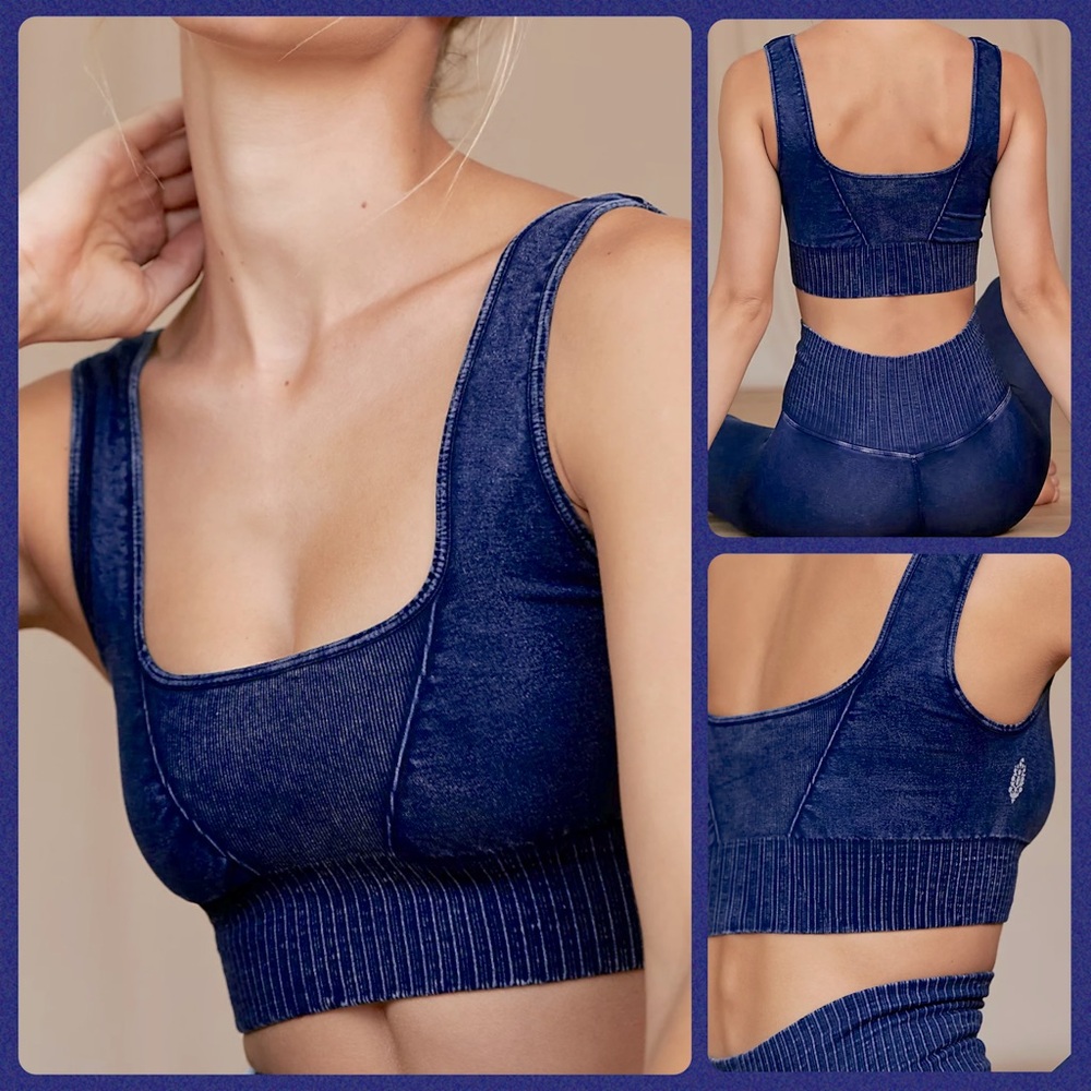 ☀️(A371) NEW Free People Movement Square Neck Bra. Washed Navy. Size: XS/S